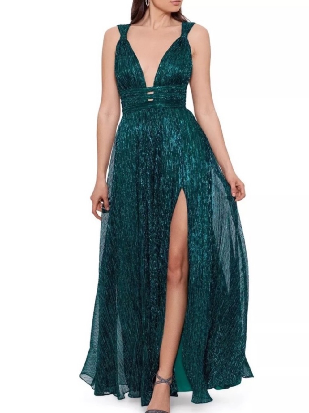 BOGO Betsy & Adam Long V-Neck Evening Dress Emerald Green NWOT Size 2